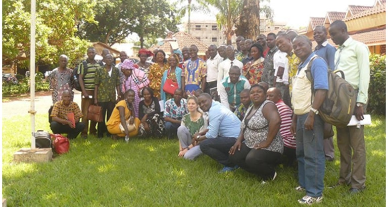 Group of trainees learning to manage the KoomBook in Central African Republic.